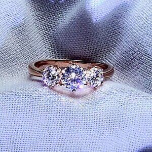 NEW Moissanite 3 Stone Ring in Vermeil Rose Gold Over Sterling Silver - Size 9